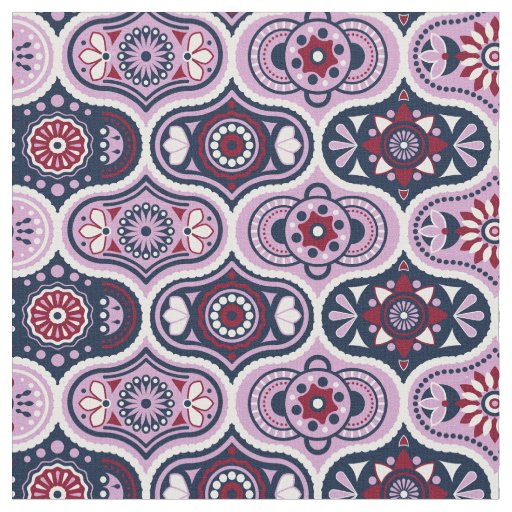 Vintage Ogee Intricate Navy and Orchid Fabric