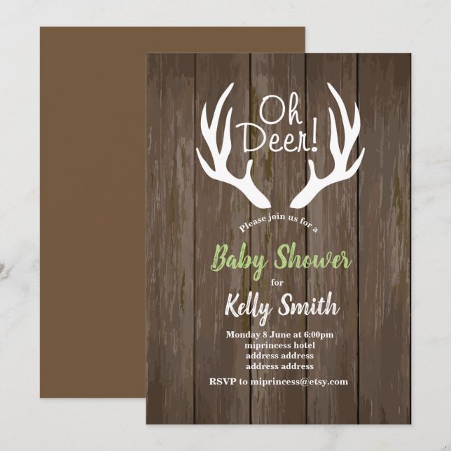 vintage oh deer baby shower invitation (Front/Back)