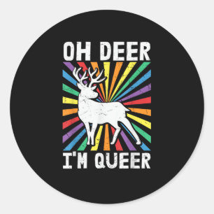 Vintage Oh Deer I'm Queer Pride LGBT Gay Lesbian Classic Round Sticker