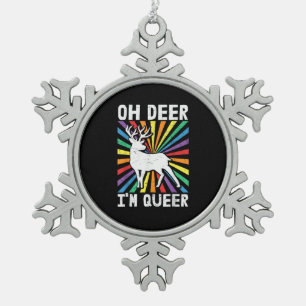 Vintage Oh Deer I'm Queer Pride LGBT Gay Lesbian Snowflake Pewter Christmas Ornament