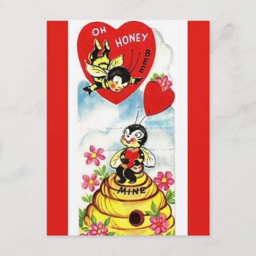 Vintage Oh Honey Bee Mine Valentine Postcard