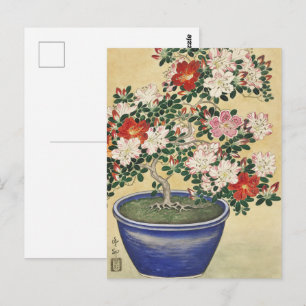 Vintage Ohara Koson Azalea in Blue Pot Art Postcard