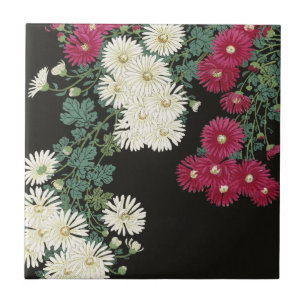 Vintage Ohara Koson Chrysanthemum Art Ceramic Tile