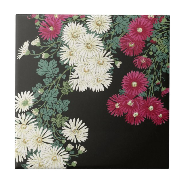 Vintage Ohara Koson Chrysanthemum Art Ceramic Tile (Front)