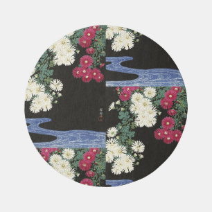 Vintage Ohara Koson Chrysanthemum Art Outdoor Rug