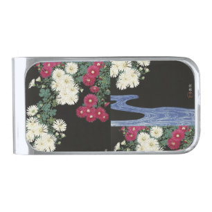 Vintage Ohara Koson Chrysanthemum Art Silver Finish Money Clip