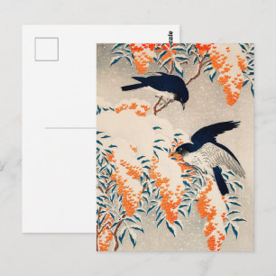 Vintage Ohara Koson Japanese Winter Birds Art Postcard