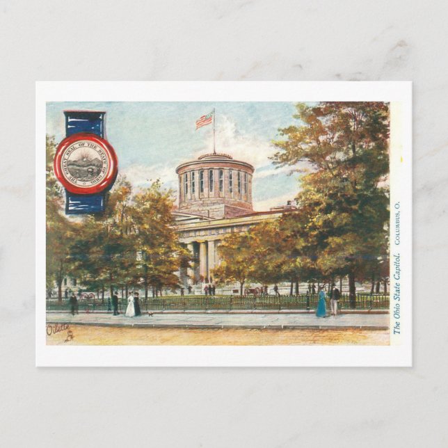 Vintage Ohio Capitol with Seal Postcard (Front)