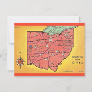 Vintage Ohio Map Greetings Postcard
