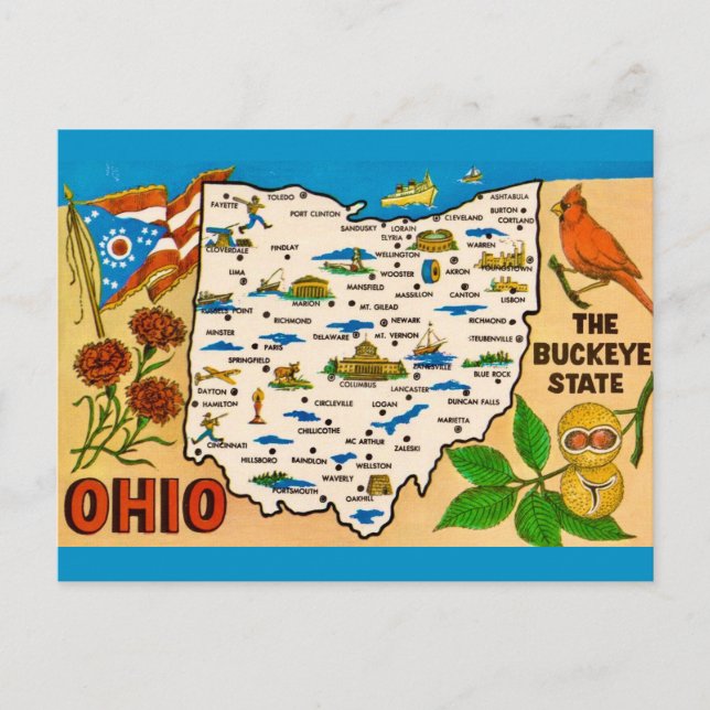 Vintage Ohio Map Postcard (Front)
