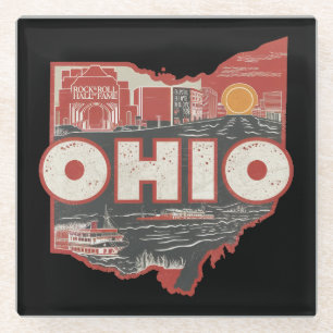 Vintage Ohio USA Map Postcard Glass Coaster
