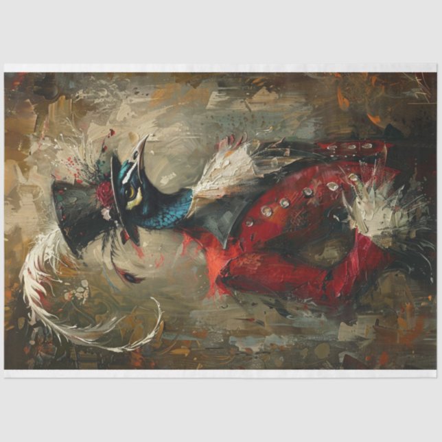 Vintage Oil Painted Peacock Decoupage Tissue Paper (Front)