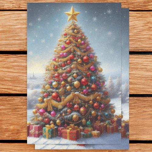 Vintage Oil Painting Christmas Tree Decoupage Tissue Paper