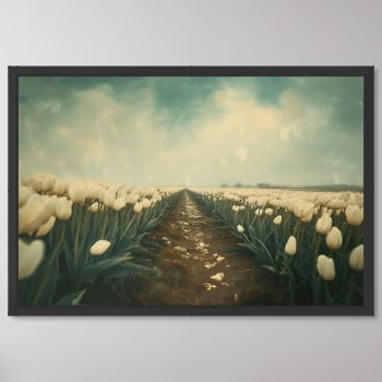 Vintage Oil Painting White Tulips Field Rainy Sky Framed Art by WallArtMania at Zazzle