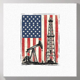 Vintage Oilfield American Flag Vector Shirt Design Canvas Photo Tile