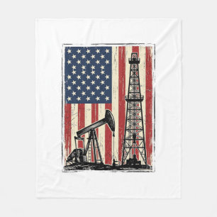 Vintage Oilfield American Flag Vector Shirt Design Fleece Blanket