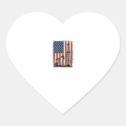 Vintage Oilfield American Flag Vector Shirt Design Heart Sticker