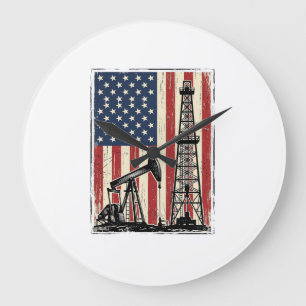 Vintage Oilfield American Flag Vector Shirt Design Large Clock