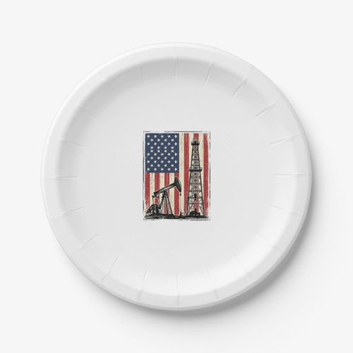 Vintage Oilfield American Flag Vector Shirt Design Paper Plates
