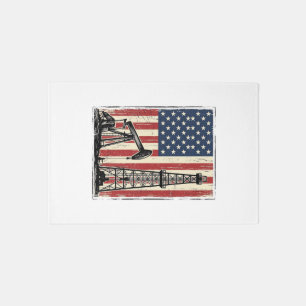 Vintage Oilfield American Flag Vector Shirt Design Rug