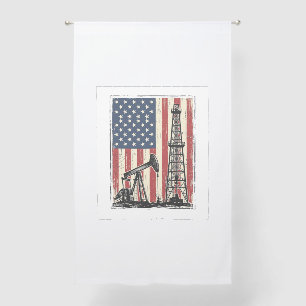 Vintage Oilfield American Flag Vector Shirt Design Sheer Curtains
