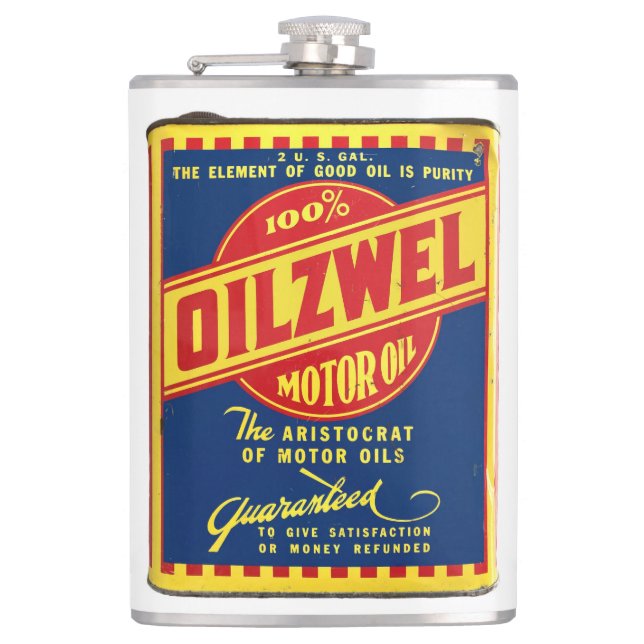 VINTAGE OILZWEL MOTOR OIL CAN FLASK (Front)