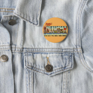 Vintage Oklahoma Greeting Postcard Button