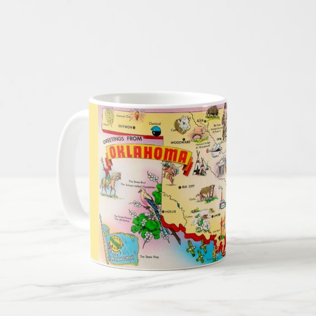 Vintage Oklahoma Illustrated Map Coffee Mug (Front Left)