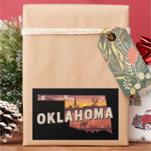 Vintage Oklahoma Illustrated State Map Travel Rectangular Sticker