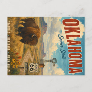 Vintage Oklahoma Travel Poster with Bison and Rout Holiday Postcard