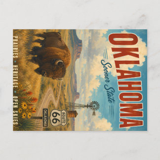 Vintage Oklahoma Travel Poster with Bison and Rout Holiday Postcard