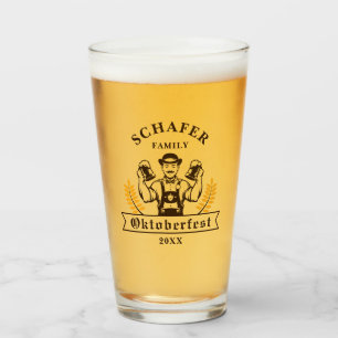 Vintage Oktoberfest Bavarian Man Family Name Party Glass