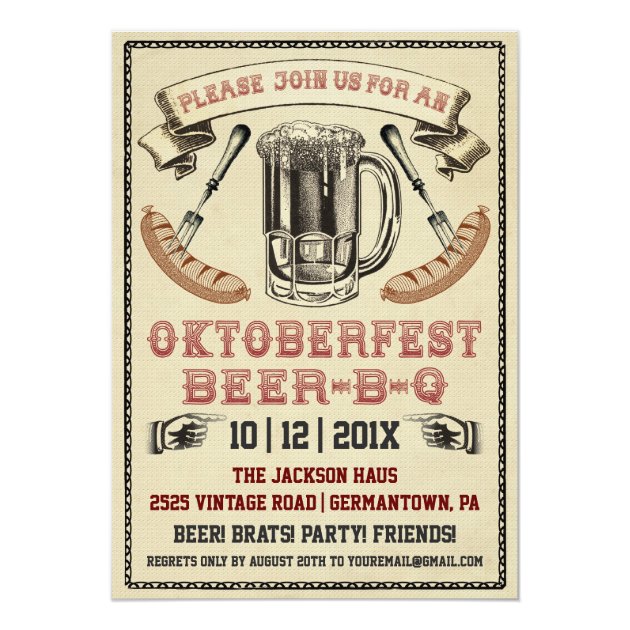 Vintage Oktoberfest Beer-B-Q Party Invitation