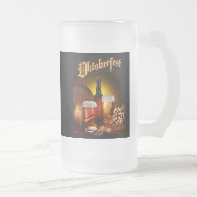 Vintage Oktoberfest Beer Drinking Frosted Glass Beer Mug (Right)