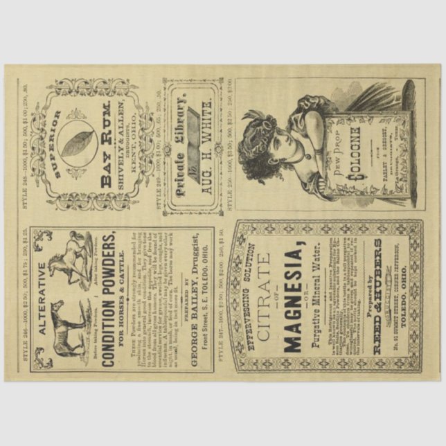 Vintage Old Ads Old Newspaper  Tissue Paper (Front)