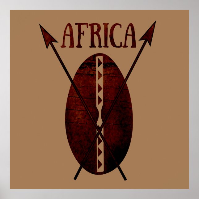 Vintage old African shield and spear art Poster (Front)
