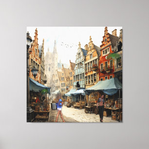 Vintage Old Amsterdam Art Canvas Print