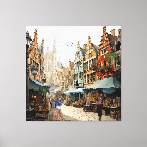 Vintage Old Amsterdam Art Canvas Print