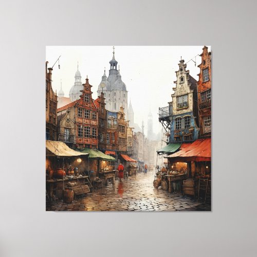 Vintage Old Amsterdam Art Canvas Print