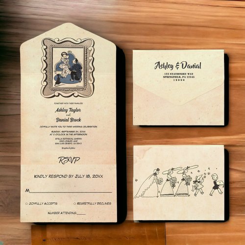 Vintage Old Ancient Proposal Rustic Retro Wedding All In One Invitation