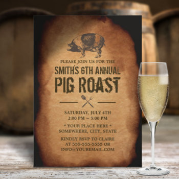 Vintage Old Annual Pig Roast Bbq Party Invitation by myinvitation at Zazzle