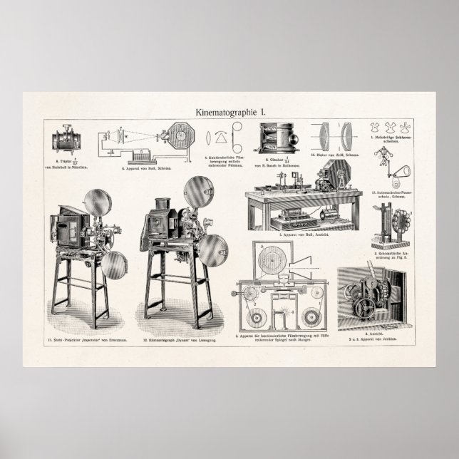 Vintage Old Antique Movie Camera Cinematography Poster (Front)