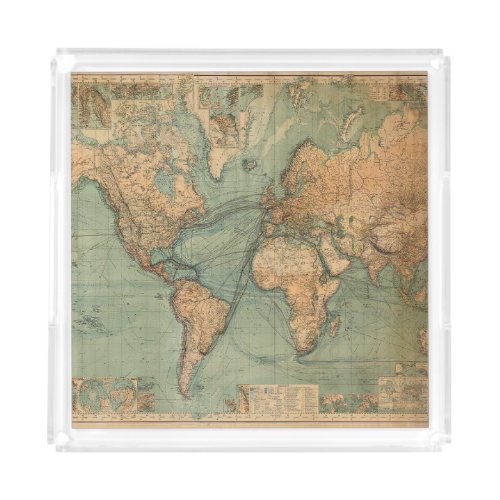 Vintage Old Antique World Map Acrylic Tray