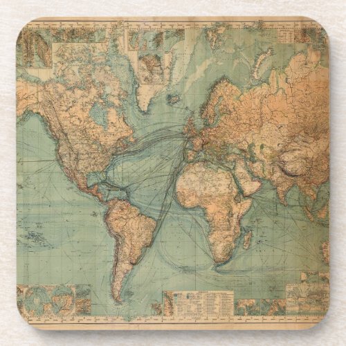 Vintage Old Antique World Map Beverage Coaster