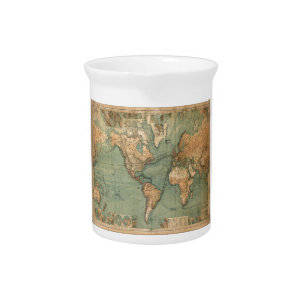 Vintage Old Antique World Map Beverage Pitcher