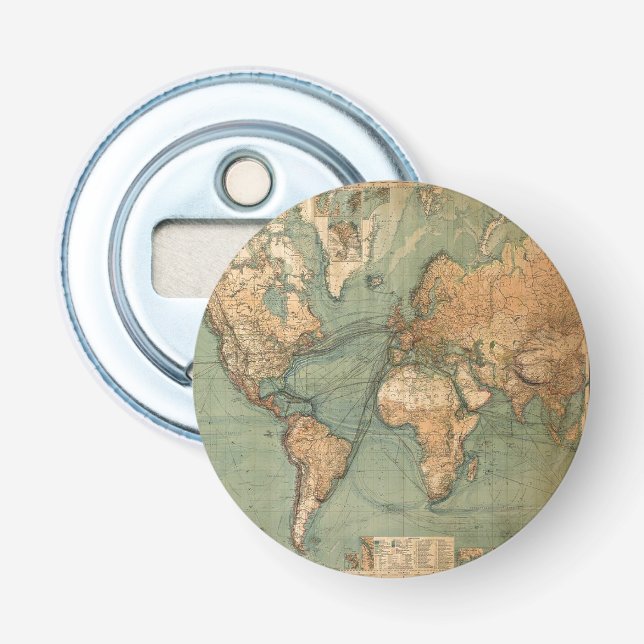 Vintage Old Antique World Map Bottle Opener (Front)