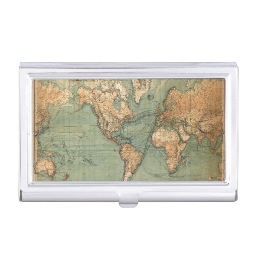 Vintage Old Antique World Map Business Card Case