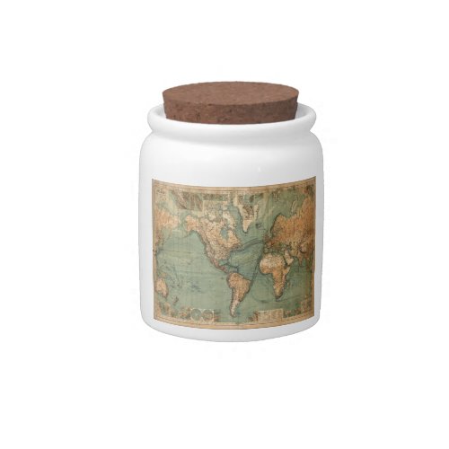 Vintage Old Antique World Map Candy Jar