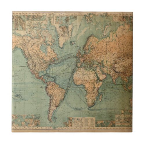 Vintage Old Antique World Map Ceramic Tile