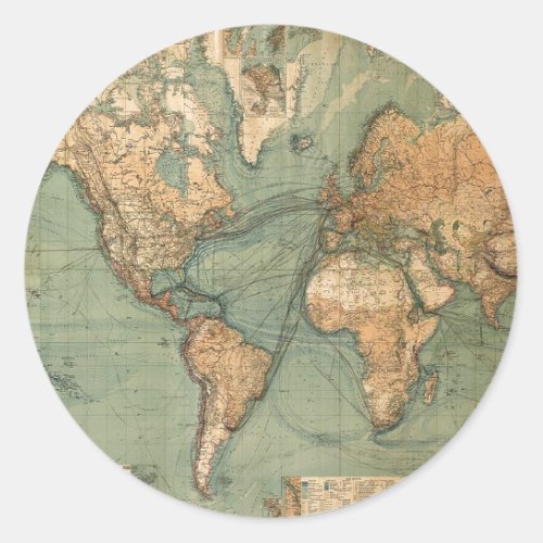 Vintage Old Antique World Map Classic Round Sticker